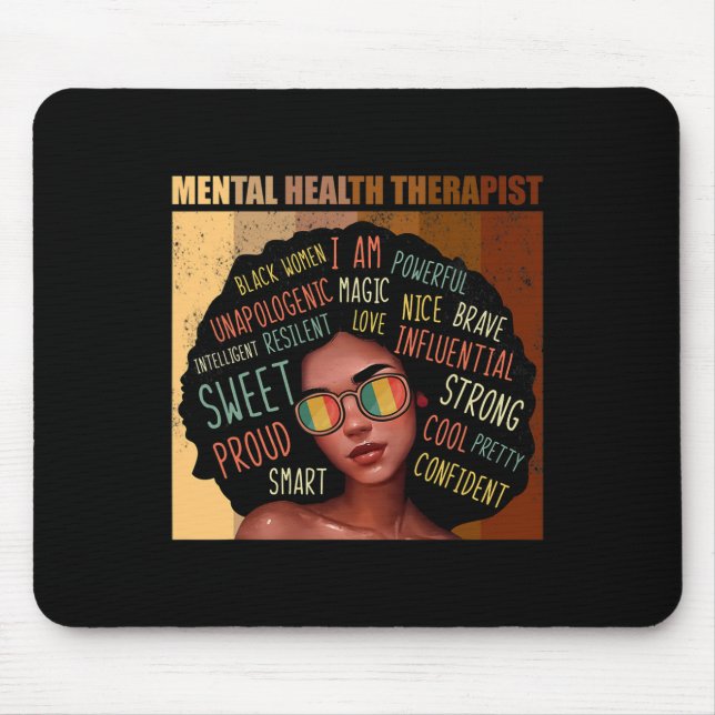 Tapis De Souris Thérapeute en santé mentale Afro Femmes Noir Histo (Devant)
