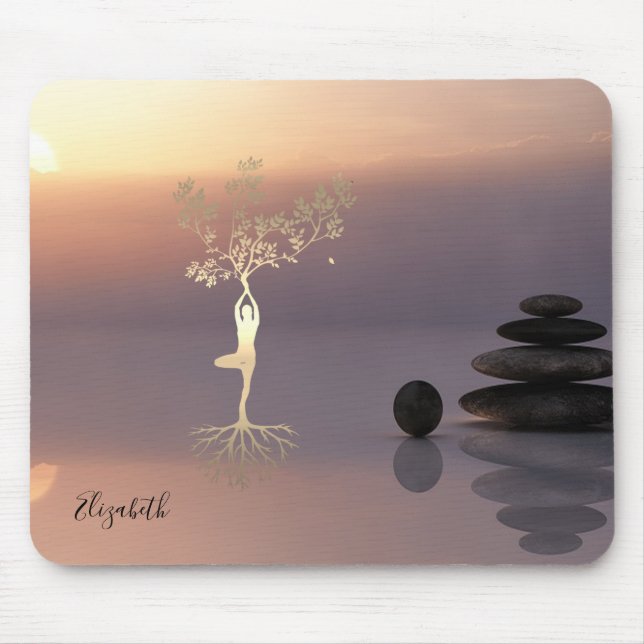 Tapis De Souris Thérapeute Zen Stones, Coucher de soleil, Arbre d' (Devant)