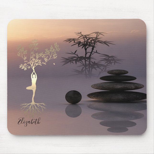 Tapis De Souris Thérapeute Zen Stones, Silhouette Arbre Or (Devant)