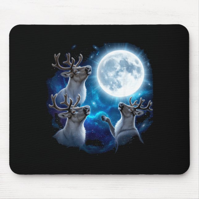 Tapis De Souris Three Reindeer Howling At The Moon Merry Christmas (Devant)