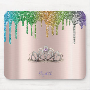 Tapis De Souris Tiara Moderne Paillettes Gouttes Rose Gold