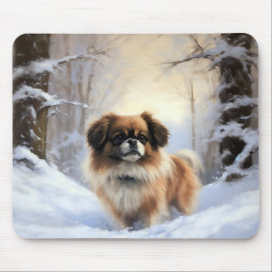 Tapis De Souris Tibetan Spaniel Qu'il neige Noël 