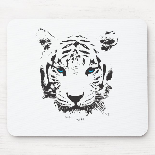 Tapis De Souris Tigre blanc aux yeux bleus (Devant)