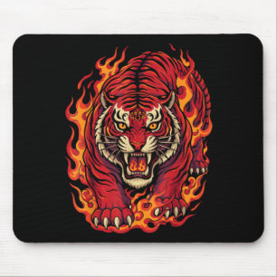 Tapis De Souris Tigre de feu rouge flamboyant tatouage mythique d'