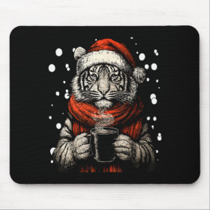 Tapis De Souris Tigre de Noël avec chapeau de Père Noël amateur de
