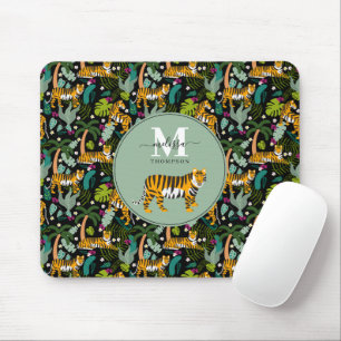 Tapis De Souris Tigre tropical Noir Botanique Jungle Safari Nom