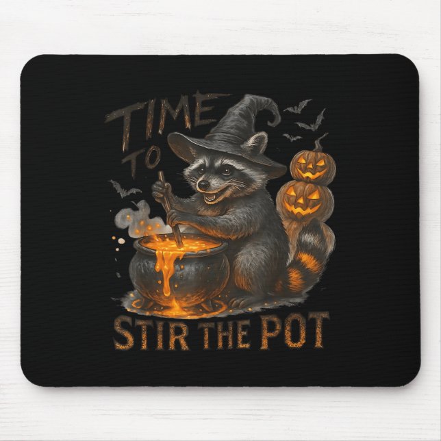 Tapis De Souris Time To Stir T Funny Raccoon Retro Halloween Anima (Devant)