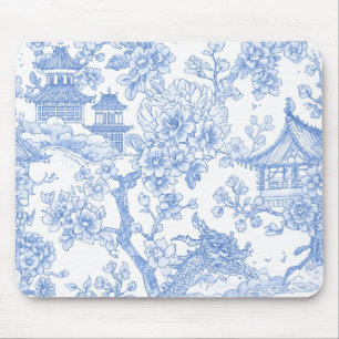 Tapis De Souris Toile de chinoiserie bleue Dragon Fleur de cerisie