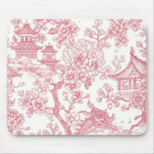 Tapis De Souris Toile de chinoiserie rose dragon fleur de cerisier