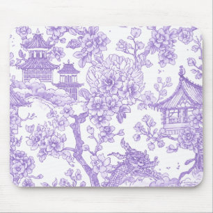 Tapis De Souris Toile de chinoiserie violette dragon fleur de ceri