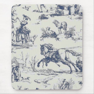 Tapis De Souris Toile de Jouy bleue