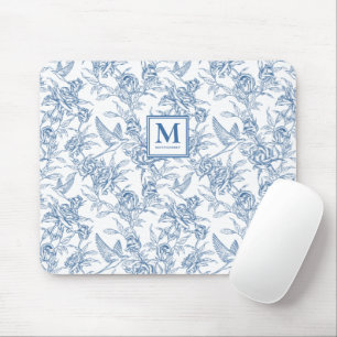 Tapis De Souris Toile de Jouy Bleue Monogramme Nom