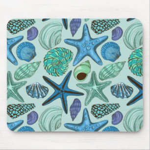 Tapis De Souris Tons De Coquillages Bleus Et Motif D'Étoile