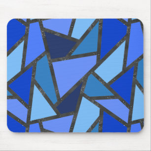 Tapis De Souris Tons de motif en vitrail bleu