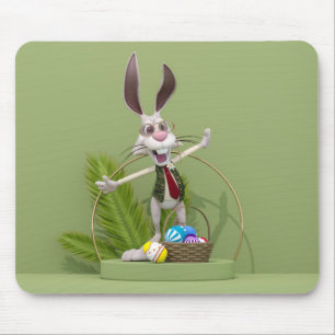 Tapis De Souris Toon Rabbit debout près des oeufs de Pâques