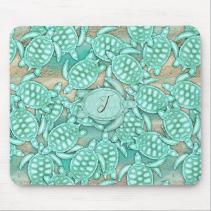 Tapis De Souris Tortues minces Monogramme de mer et de sable ID696