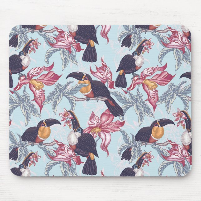Tapis De Souris Toucans À Fleurs Exotiques (Devant)