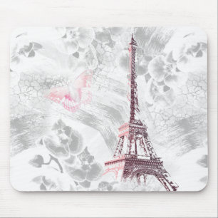 Tapis De Souris Tour Eiffel contre l'arrière - plan des orchidées