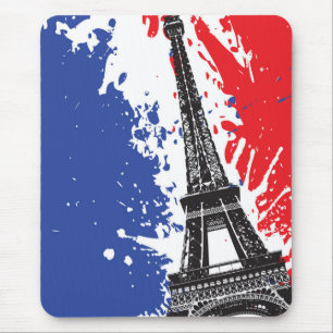 Tapis De Souris Tour Eiffel   drapeau grunge de Paris, France  
