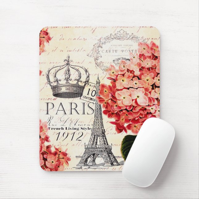 Tapis De Souris Tour Eiffel et hortensia  (Avec souris)