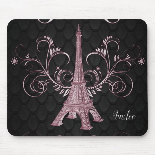 Tapis De Souris Tour Eiffel Flore Rose Flexibles Souris Pad (Devant)
