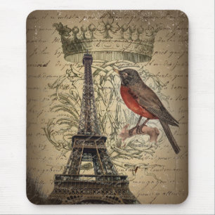 Tapis De Souris Tour Eiffel français de Paris d'oiseau de couronn