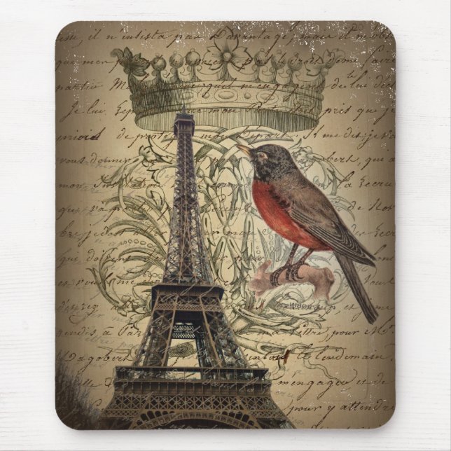 Tapis De Souris Tour Eiffel français de Paris d'oiseau de couronne (Devant)