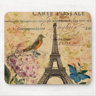 Tapis De Souris Tour Eiffel français de Paris d'oiseau d'hortensia