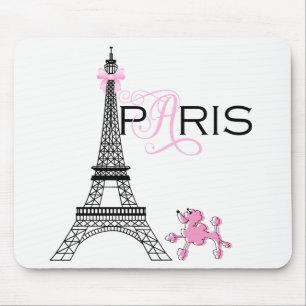 Tapis De Souris Tour Eiffel Rose Ruban Paris France Caniche Chic