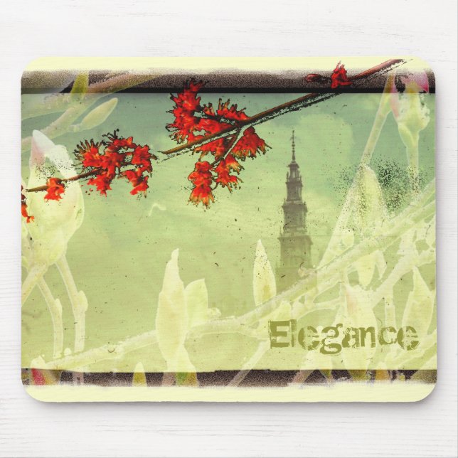 Tapis De Souris Tour Elégance Rouge Vert Fleurs (Devant)