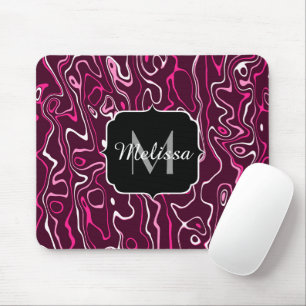 Tapis De Souris Tourbillons abstraits de damas rose chaud Monogram