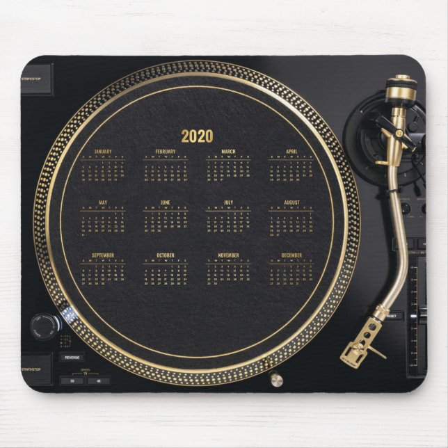 Tapis De Souris Tourne-disque DJ avec calendrier 2020 Mousepad (Devant)