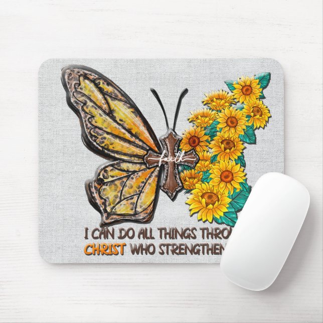 Tapis De Souris Tournesol/Croix/Papillon inspirant (Avec souris)