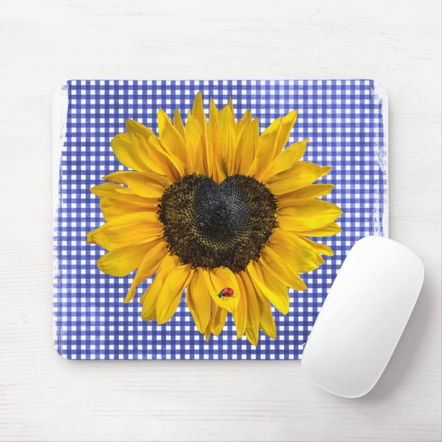 Tapis De Souris Tournesol du coeur et coccinelle sur En vichy (Avec souris)