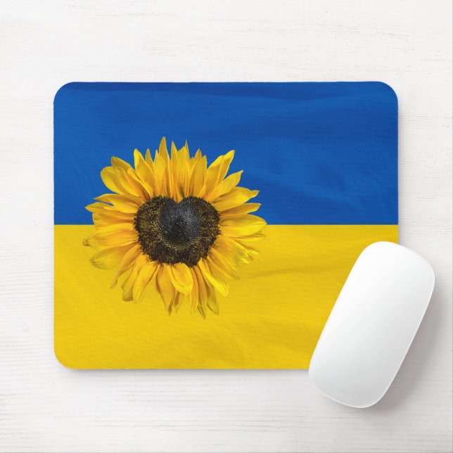 Tapis De Souris Tournesol du coeur sur le drapeau ukrainien (Avec souris)