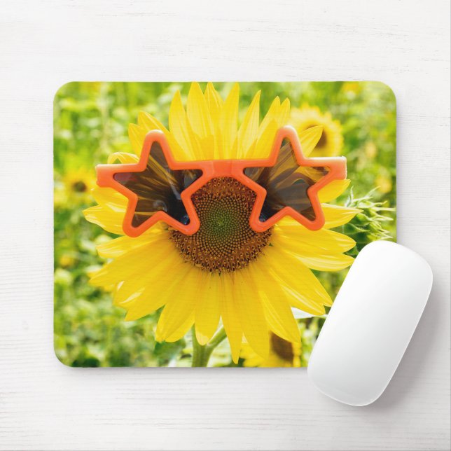 Tapis De Souris Tournesol jaune avec lunettes de soleil (Avec souris)