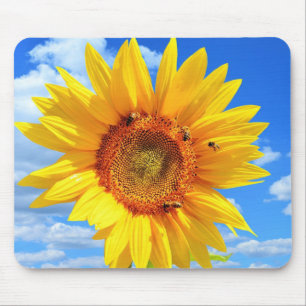 Tapis De Souris Tournesol jaune et abeilles sur le ciel bleu