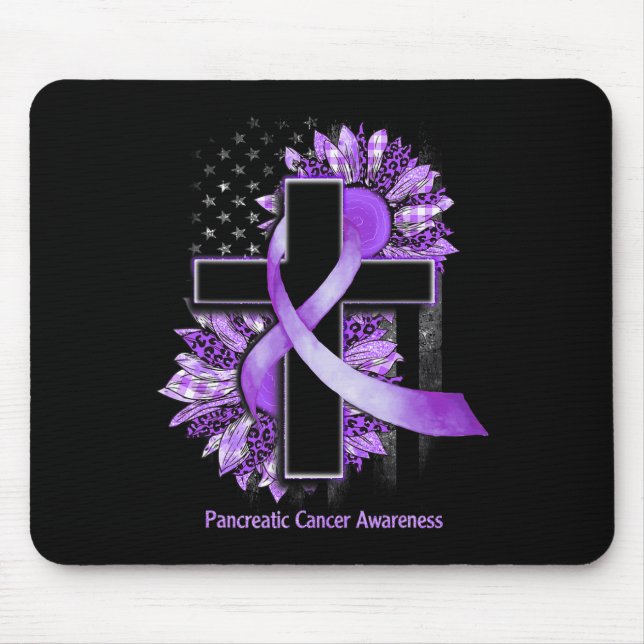 Tapis De Souris Tournesol pourpre Croix chrétienne Cancer pancréat (Devant)