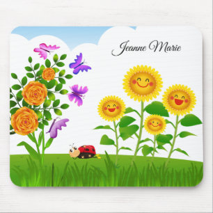 Tapis De Souris Tournesol rose jaune Rouge Ladybug Papillon rose