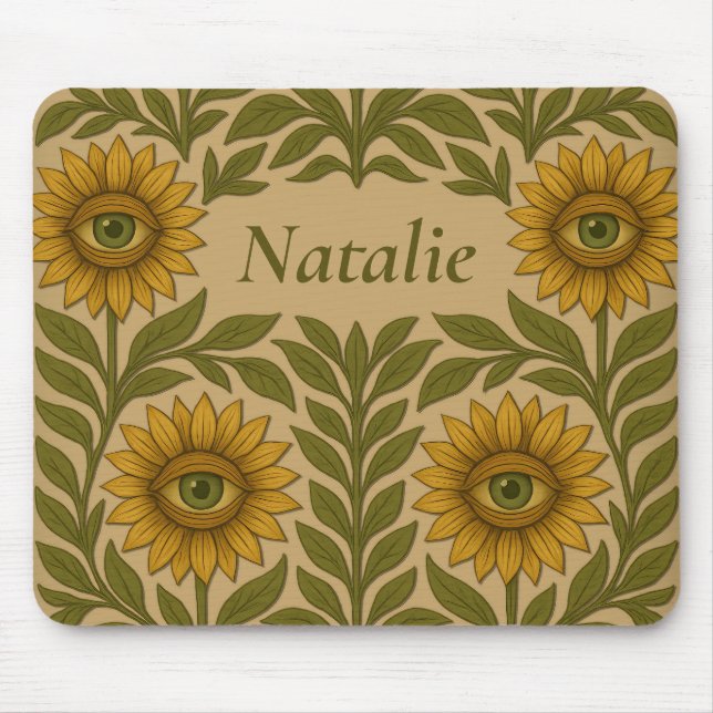 Tapis De Souris Tournesol Vintage Floral Nom personnalisé Mousepad (Devant)