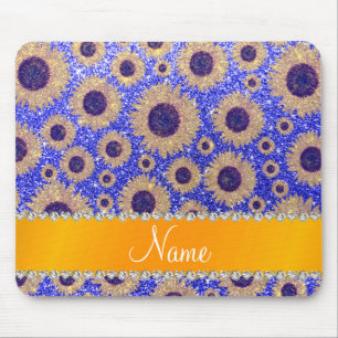 Tapis De Souris Tournesols bleus au néon nommés personnalisés d