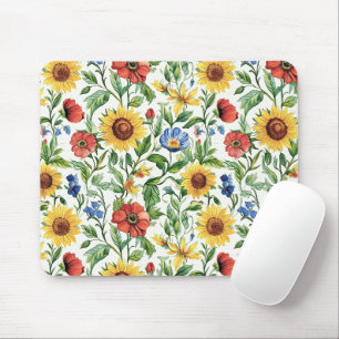 Tapis De Souris Tournesols bleus rouges jaunes floraux italiens