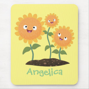 Tapis De Souris Tournesols souriants et heureux, illustration de d
