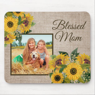 Tapis De Souris Tournsole Jaune Rustique Toile de Jute Maman Bénie