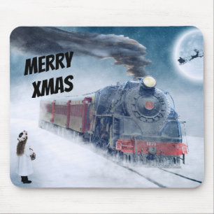 Tapis De Souris Train de Noël d'hiver avec fille