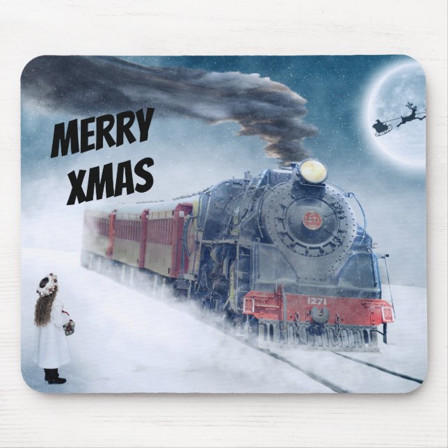 Tapis De Souris Train de Noël d'hiver avec fille (Devant)