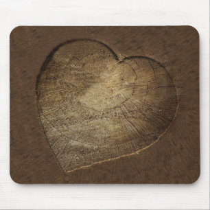 Tapis De Souris Tranche découpée rustique de chêne de coeur