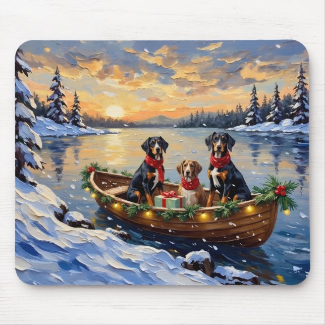 Tapis De Souris Treeing Walker Coonhound Christmas Boat Holiday (Devant)
