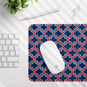 Tapis De Souris Trellis marocain bleu et rouge, treillis, Quatrefo