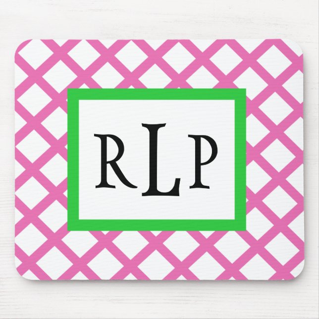 Tapis De Souris Trellis rose Mousepad décoré d'un monogramme (Devant)